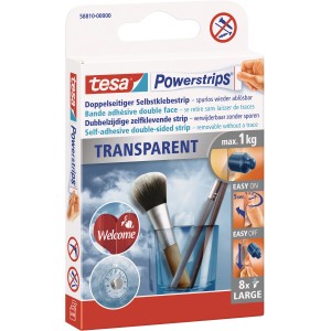 Tesa Powerstrips Transparent, 8 pièces. Bandes adhésives double face pour un retrait sans trace jusqu'à 1 kg.