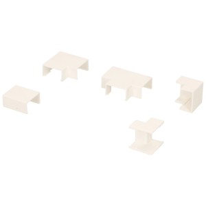 Cinq connecteurs blancs pour goulottes de câbles 20x10 mm pour une installation flexible.