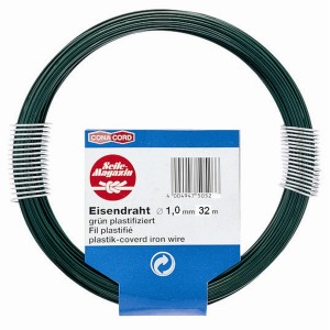 Fil de fer vert, Ø 1 mm, longueur 32 m, revêtu pour fil et construction de clôture.