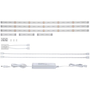 MaxLED 500 Küchen LED-Streifen Set mit Stripes, Kabeln, Dimmer und Trafo in Silber.