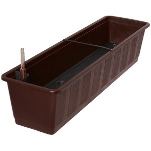 Jardinière marron Aqua Green Plus avec système d'arrosage et indicateur de niveau d'eau.