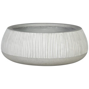 Coupe à plantes ronde en Ficonstone blanc (Ø 52 cm) avec motif de rainures verticales. Idéale pour le jardin, la terrasse ou l'intérieur.
