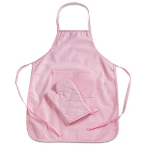 Rosa Küchenhelfer-Set für Kinder: Schürze und Ofenhandschuh aus Baumwolle, ideal zum Backen.