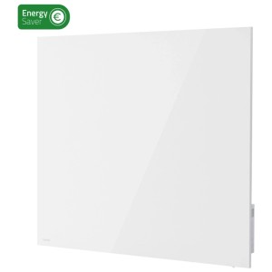 Panneau chauffant infrarouge Hombli Smart en verre blanc, 60x60 cm. Design moderne pour chauffage efficace.