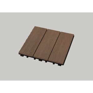 Dalle clipsable WPC Terra avec structure rabotée, 30x30 cm, lot de 4 pour terrasse et balcon.