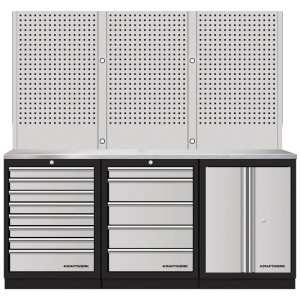Kraftwerk Banco da lavoro Mobilio 3 pezzi con pannello forato in acciaio inox per officina e hobby.