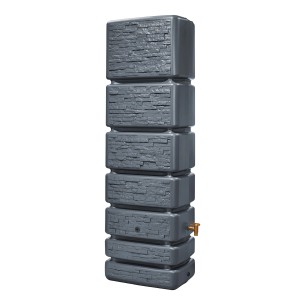 Serbatoio da parete 4rain Slim Stone Decor 350 l Graphite Grey con rubinetto. Botte per acqua piovana effetto pietra.
