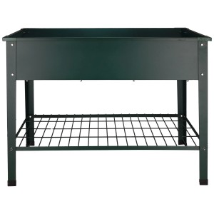 Carré potager surélevé en métal vert, taille L, avec grille de rangement pour jardin ou balcon.