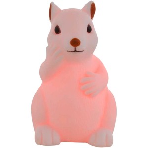 Simpatica lampada da tavolo LED Globo a forma di scoiattolo, plastica bianca, per cameretta.