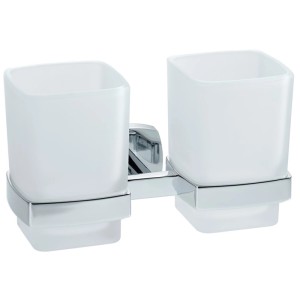 Porte-verres double Diaqua Quinto, noir mat, avec deux verres pour accessoires de salle de bain.