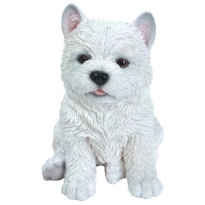 Deko West Highland Welpe aus Polyresin für den Garten, 17,5x14,5x12cm.