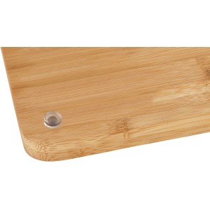 Dettaglio del copri piano cottura Wenko in bambù con piedino antiscivolo.