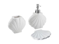 Beliani Badaccessoires-Set Shell Keramik Weiss 3-tlg.