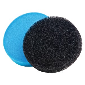 Spugne filtranti di ricambio Heissner per filtri a pressione, 22 cm Ø, blu e nero.