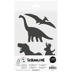 I am Creative Design-Schablone Kids mit Dinosaurier Motiven aus Kunststoff, weiß.