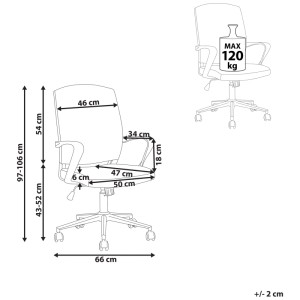 Schizzo sedia da ufficio Bonny, nera, con dimensioni e carico massimo 120kg.