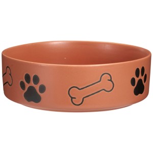Gamelle pour chien en grès multicolore avec motif patte et os, Ø 18 cm.