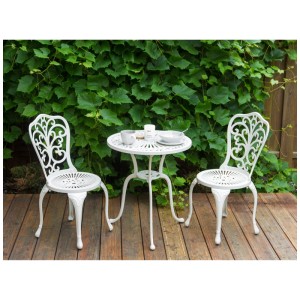 Ensemble bistro Beliani Triora/Dascio en métal blanc crème pour balcon ou terrasse.
