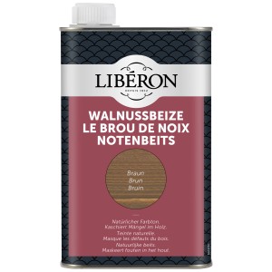 Dunkelbraune Walnussbeize im 500 ml Behälter für Holzpflege.