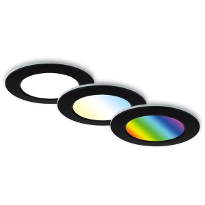 Kit de spots encastrables LED Briloner Fungo Color, 3 spots noirs avec changement de couleur et fonction de variation.