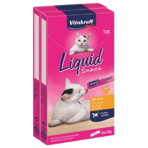Vitakraft Liquid Snack Pollo Duopack, 2x6 pezzi, snack per gatti con taurina per cuore e occhi.