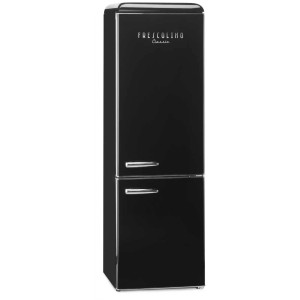 Schwarzer Trisa Kühlschrank Frescolino Classic im Retro-Design mit Kühl- und Gefrierfach.