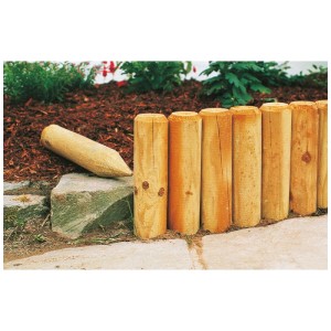 Mini palizzate Pletscher 6x48cm come bordura per aiuole in giardino, legno impregnato di verdognolo.