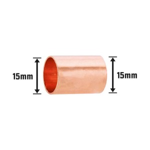 Manicotto a saldare in rame, diametro 15 mm, per collegare tubi in rame nell'impianto idraulico.