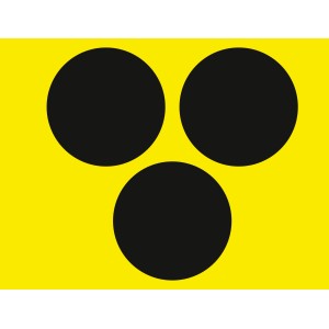 Adesivo Braille: sfondo giallo con tre punti neri come simbolo.