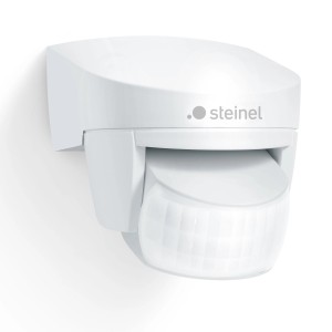 Rilevatore di movimento Steinel IS 140-2 bianco con angolo di rilevamento di 140° per montaggio a parete.