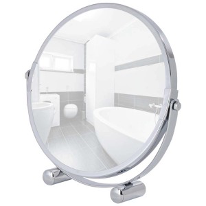 Specchio cosmetico Wenko Mera, Ø 16cm, cromato, con supporto e bagno riflesso.