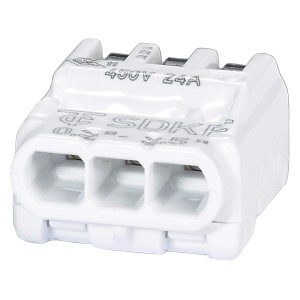 Morsetto a leva bianco a 3 poli per conduttori 0.2-2.5 mm², set da 5 pezzi.