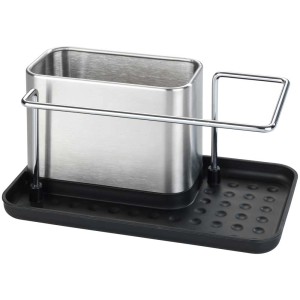Wenko Orio égouttoir en acier inoxydable, argent et noir, pour détergents, brosses et éponges.