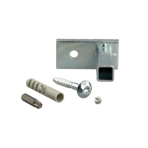 Befestigungsset für Fenstergitter, blau verzinkt, mit Schraube, Dübel und Bit.
