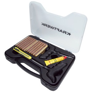 Kit riparazione pneumatici Kraftwerk, 5 pezzi in valigetta. Riparazione forature per pneumatici tubeless con attrezzi e toppe.
