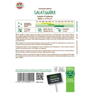 Sperli graines de concombre Saladin F1, paquet avec des infos sur la culture et la récolte.