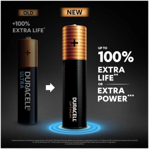 Confronto: la batteria Duracell Optimum AA (a destra) offre più potenza rispetto ai modelli precedenti (a sinistra).