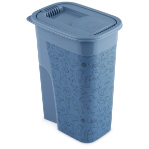 Distributeur d'aliments pour animaux Rotho Flo bleu 4,1 l avec motifs de chiens et de chats.