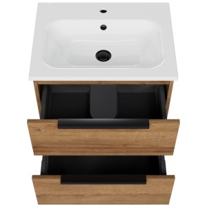 Meuble sous-vasque Pelipal Quantum 07, Chêne Riviera, largeur 60 cm, avec 2 tiroirs et poignées noires.