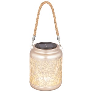 Lanterna solare a LED Schönenberger Tilia color champagne con motivo a foglie e manico.