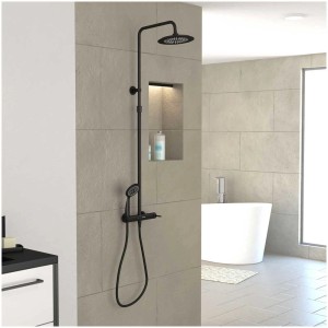 Sistema doccia Aurlane COL060 nero opaco con soffione e doccetta.