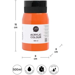 I Am Creative Colore acrilico arancione, flacone da 500 ml. Ideale per artisti e hobbisti.