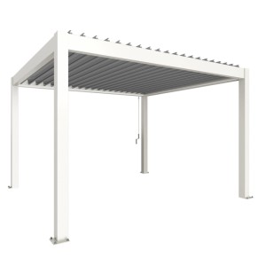 Pergola Biohort, 4x3,5 m, bianco-argento: Copertura moderna per patio con lamelle.