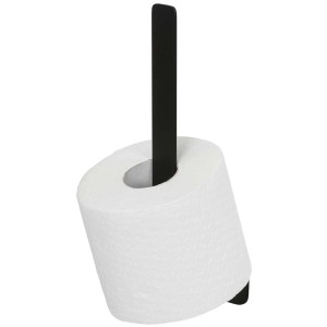 Porte-rouleau de réserve Tiger Colar en acier inoxydable noir avec rouleau de papier toilette.