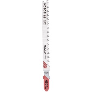 Lame de scie sauteuse Bosch Pro T 102 H Clean pour PVC, lot de 3, idéale pour des coupes nettes dans le PVC.