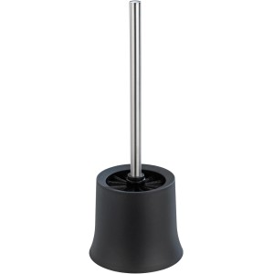 Wenko WC-Garnitur Basic Schwarz: WC-Bürste mit schwarzem Behälter und Edelstahl-Stiel.