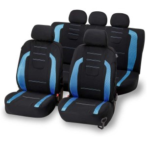 Set coprisedili 14 pezzi nero-blu per interni auto.