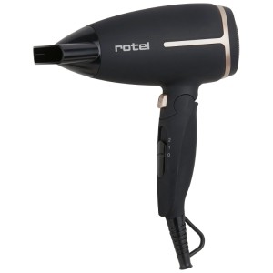 Sèche-cheveux de voyage Rotel noir avec embout et contrôle de la température. Sèche-cheveux compact pour le voyage.