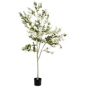 Plante artificielle Olivier Beliani verte, 178 cm de haut, dans un pot noir.