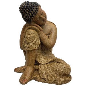 Figura decorativa di Buddha seduto marrone in magnesia, altezza 33 cm, per interni ed esterni.